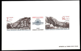 F.S.A.T.(1986) Charcot. Sailing Ship. Deluxe Proof Of Triptych Honoring Explorer Jean Charcot. Scott Nos C93-4, YT PA94a - Non Dentelés, épreuves & Variétés