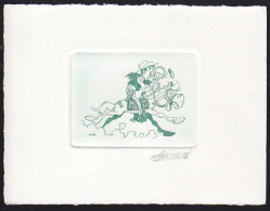 BELGIUM(1990) Cowboy On Horse Blowing Postal Horn. Die Proof In Green Signed By The Engraver. Scott No 1387.  - Ensayos & Reimpresiones