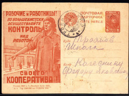 RUSSIA(1931) Worker Pointing At Stores. Illustrated Postal Propaganda Card . Workers Exercising Control Over Their Work - ...-1949
