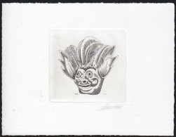 BELGIUM(1995) Feathered Mask. Die Proof In Black Signed By The Engraver, Representing The FDC Cachet. Scott B1120 - Proofs & Reprints
