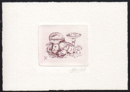 BELGIUM(1991) Amanita Rubescens. Die Proof In Violet-brown Signed By The Engraver, Representing The FDC Cachet. Sc 1412 - Ensayos & Reimpresiones