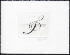 BELGIUM(1989) Treble Clef. Die Proof In Black Signed By The Engraver, Representing The FDC Cachet. Scott No B1088. - Ensayos & Reimpresiones