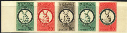 UPPER VOLTA(1963) Judo. Scott No 110. Yvert No 112. Trial Color Plate Proofs In Strip Of 5 With Multicolor. - Judo