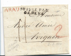 CH041 / SCHWEIZ - Aarau 1810 Nach Avignon. SUISSE PAR GENEVE - ...-1845 Préphilatélie