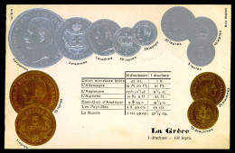 GREECE - NUMISMATIQUE - La Grèce.  ( Ed.. H. S. M.  Dep. Nº 218054) Carte Postale - Münzen (Abb.)