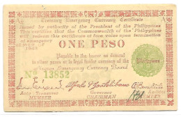 PHILPPINES NEGROS ISLAND  ONE Peso 1ère émission 1943  Rouge & Vert , Verso Vert , Billets NEUFS - Philippines