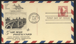 UXC3var Air Mail Postal Card THINNED DIVIDING LINE BOTTOM FDC ArtCraft 1960 Cat.$12.00 - 1941-60