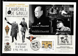 2015 " 70 ANS DE LA VICTOIRE / DE GAULLE / CHURCHILL" Sur Enveloppe 1er Jour Maxi FDC (France / Genersey) - Sir Winston Churchill