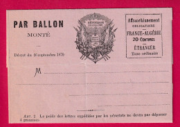FORMULAIRE BALLON MONTE PAPIER ROSE GUERRE 1870 LETTRE - Krieg 1870