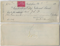 USA 1899 Amsterdam City National Bank Check Estate Of John Mcclumpha Postal Revenue Stamp 2 Cents Documentary - Cheques & Traveler's Cheques