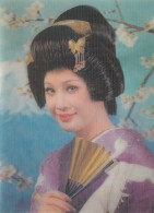 Japan Japanese Geisha W Fan Winking 3 D Postcard - Asia
