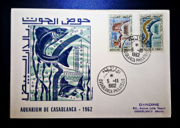 MAROC TIMBRES  ENVELOPPE  FDC PREMIER JOUR AQUARIUM DE CASABLANCA FAUNE MARITIME POISSONS 1962 DANDINE - Maroc (1956-...)