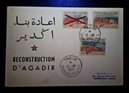 MAROC TIMBRES  ENVELOPPE  FDC PREMIER JOUR RECONSTRUCTION D' AGADIR 1963 CASABLANCA DANDINE - Maroc (1956-...)