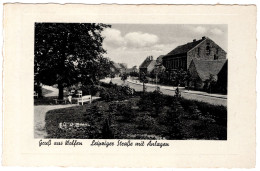 AK 1934 Wolfen Bitterfeld-Wolfen Leipziger-Str. Anlagen Mit Gasthof Passepartout-Karte - Wolfen