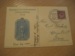 STOCKHOLM 1943 Yvert 301 Centenary Tireurs Voluntaires Shooting Shoot Cancel Card SWEDEN - Tiro (armi)