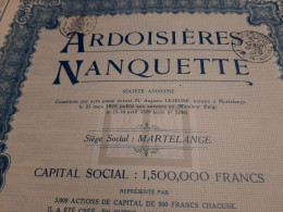 Ardoisières Nanquette S.A.- Part De Fondateur Sans Désignation De Valeur Au Porteur - Martelange Avril 1929. - Industrial