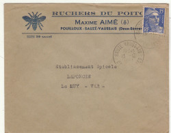 ESC Rucher Du Poitou Abeille Maxime . Aimé 15F Gandon O. Sauzé-Vaussais Deux Sèvres 1951 - Covers & Documents