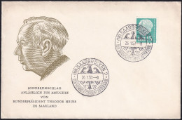 SAARLAND 1957 MI-Nr. 388 Auf Brief Sonderstempel Der Bundespräsident An Der Saar - Covers & Documents