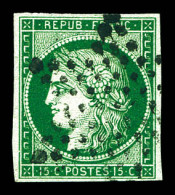 N°2b, 15c Vert-foncé, Très Jolie Nuance. TTB (signé Scheller/certificats)  Qualité: O  Cote: 1350 Euros - 1849-1850 Ceres