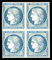 N°8b, Non émis, 20c Bleu Sur Azuré En Bloc De Quatre (2ex*), Piece D'une Qualité Exceptionnelle, R.R.R (signé Scheller/c - 1849-1850 Ceres