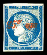 N°8A, Non émis, 25c Sur 20c Bleu, Quatre Belles Marges, Fraîcheur Postale. SUPERBE. R.R.R. (certificat)  Qualité: **   - 1849-1850 Ceres