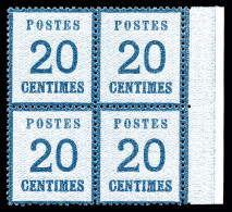 N°6, 20c Bleu En Bloc De Quatre, Bord De Feuille Latéral Gauche, Fraîcheur Postale, TRES BON CENTRAGE, SUPERBE (certific - Nuevos