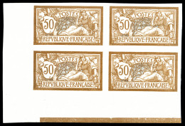 N°120a, Merson, 50c Brun Et Gris NON DENTELE En Bloc De Quatre (2ex*) Coin De Feuille Avec Liseret, SUPERBE (certificat) - 1872-1920