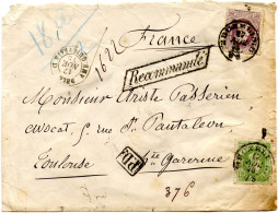 BELGIQUE - COB 30+36 OBLITERES SIMPLE CERCLE BRUXELLES SUR LETTRE RECOMMANDEE POUR LA FRANCE, 1875 - 1869-1883 Leopold II.