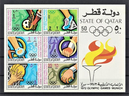 Qatar - Year 1972 - Munich / Germany Olympics - Souvenir Sheet - MNH** - Soccer Athletics Gymnastics Basketball Cycling - Sport Voor Mindervaliden