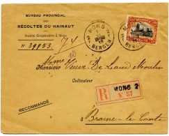 BELGIQUE - COB 142 SIMPLE CERCLE BILINGUE 2F MONS 2F SUR LETTRE RECOMMANDEE, 1919 - Covers & Documents