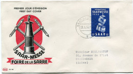 SARRE ENVELOPPE 1er JOUR P.A.C. DU N°319 1re FOIRE INTERNATIONALE AVEC OBL SAARBRUCKEN 23-3-53 - FDC