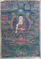 Toile Peinture à L'huile Style Thangka Tibétain Bouddha 90x63 Signé - Huiles