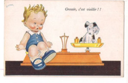 PETIT ILLUSTRATEUR : JANSER  ENFANTS SUR UNE BALANCE AVEC PETIT CHIEN - Grossir C'est Vieillir !! - Janser
