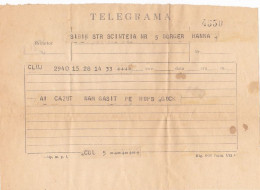 TELEGRAPH, TELEGRAME SENT FROM CLUJ NAPOCA TO SIBIU, 1954, ROMANIA - Telegraaf