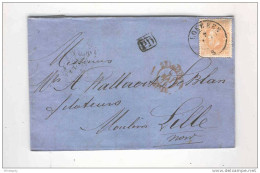 Lettre TP 33 LOKEREN 1875  Vers LILLE - RARE Cachet De Passage MOUSCRON  --  B4/085 - Bureaux De Passage