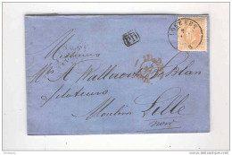 Lettre TP 33 LOKEREN 1875  Vers LILLE - RARE Cachet De Passage MOUSCRON  --  B4/085 - Grenzübergangsstellen