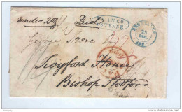 Précurseur BRUXELLES 1839 Vers Londres - Cachet Oval Bleu FRANCO OSTENDE - Port 1 / 4 Under 2 Oz  --  B4/089 - 1830-1849 (Belgique Indépendante)