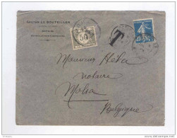 Lettre France TP Semeuse OCTEVILLE 1924 -  Timbre-Taxe 50 C Gris MOHA - Vers Notaire Hela  --  LL921 - Covers & Documents