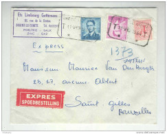 Lettre EXPRES TP Lunettes Cachet Télégraphique BRAINE LE COMTE TT 1964 - Cachet Poelerie Gaz Gettemans  --  LL914 - 1953-1972 Lunettes