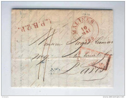 Lettre Précurseur MALINES 1836 Vers PARIS - Marque De Rayon Belge LPB2R - Entrée Belgique Par Valenciennes --  B2/370 - 1830-1849 (Belgique Indépendante)