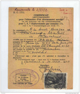 Certificat D'Abonnement SNCB Timbre CdF Gare De MOUSTIER 1949 - Cachet Charbonnages Elisabeth à AUVELAIS  --  B2/095 - Other & Unclassified