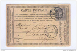 FRANCE - Carte Précurseur TP Sage AMIENS 1878 Vers TOURNAI - Marque De Passage FRANCE TOURNAI  --  PP841 - Ufficio Di Transito