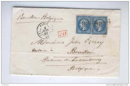 Lettre France Paire TP 22 PARIS 1863 Vers BOUILLON - Entrée Belge Par ARLON (PEU COMMUN)  --  B5/657 - Transit Offices