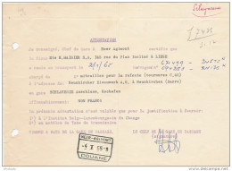 ATTESTATION Chemins De Fer Etat 1965 - RARE Cachet De Gare HEER AGIMONT Douane  --  UU010 - Otros & Sin Clasificación