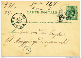 Entier Postal Lion Couché GHISTELLES 1881 -  Boite Rurale M -  Origine SNAESKERKE  -  B9/400 - Correo Rural