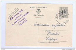 Entier Postal Lion Héraldique HENSIES 1954 -  Cachet Privé Meubles Surquin - D' Henin " Au Beaufini "  -- B4/540 - Cartes Postales 1951-..