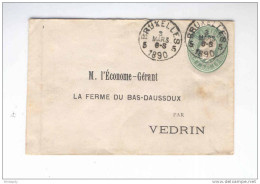 REPIQUAGE Ferme Du Bas-Daussoux Par VEDRIN Sur Entier Enveloppe 10 C Léopold II - BRUXELLES 1890 -- B8/483 - Enveloppes