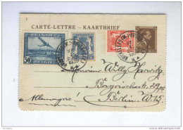 Carte-Lettre Léopold Col Ouvert + TP Sceaux + TP Avion BRUXELLES 1939 Vers BERLIN Allemagne - TARIF EXACT  -- B7/938 - Cartes-lettres