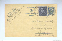Entier Sceau De L' Etat + TP Poortman En EXPRES KNOKKE 1944 Vers BRUGES - Ecrit à BLANKENBERGHE  -- B7/931 - Postkarten 1934-1951
