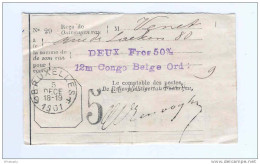RECU Pour ABONNEMENT JOURNAL BRUXELLES 1901 - 12 Mois Congo Belge Ord: 2 F 50 C  -- B7/721 - Post-Faltblätter
